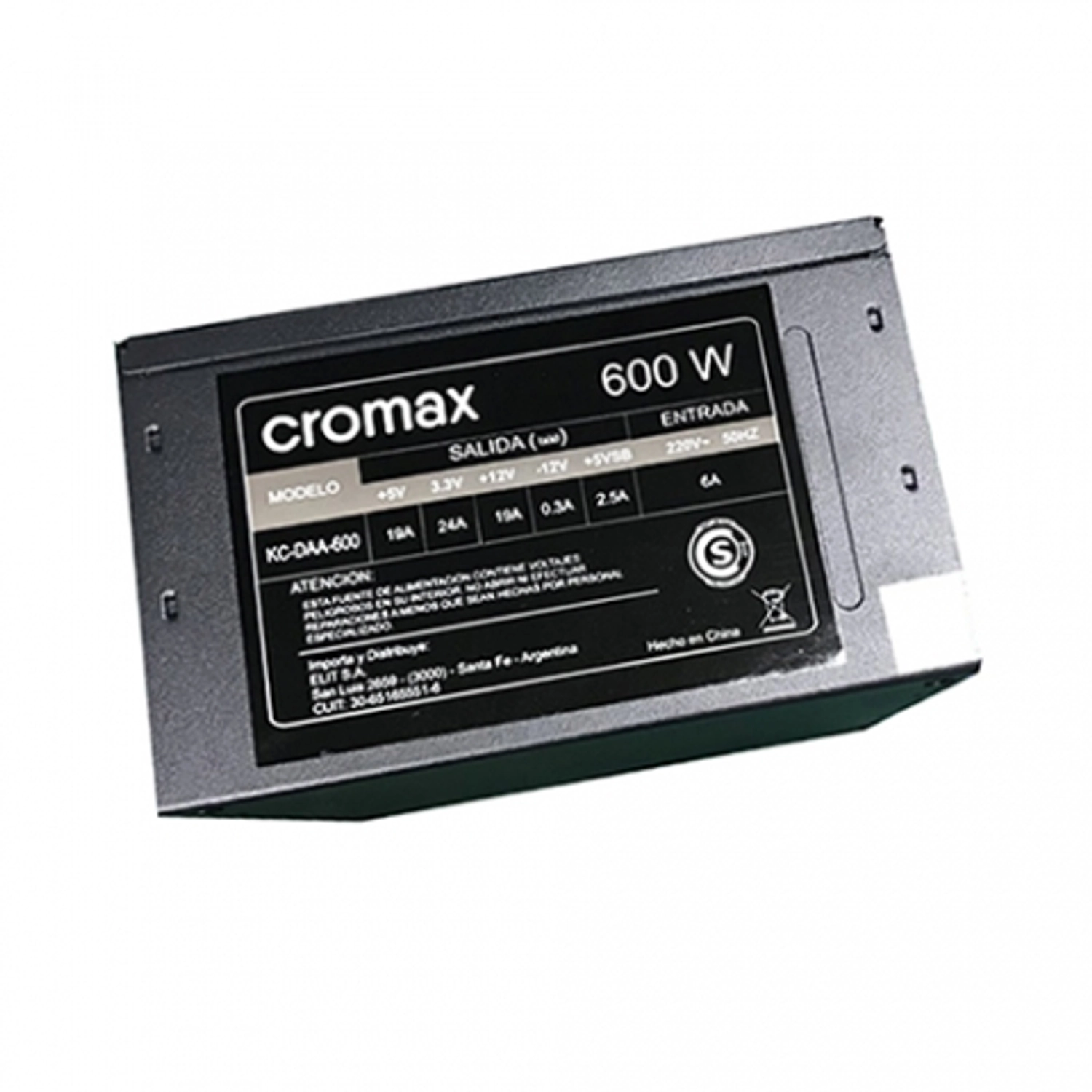 FUENTE 600W CROMAX KC-DDA-600 STANDARD ATX FIJO