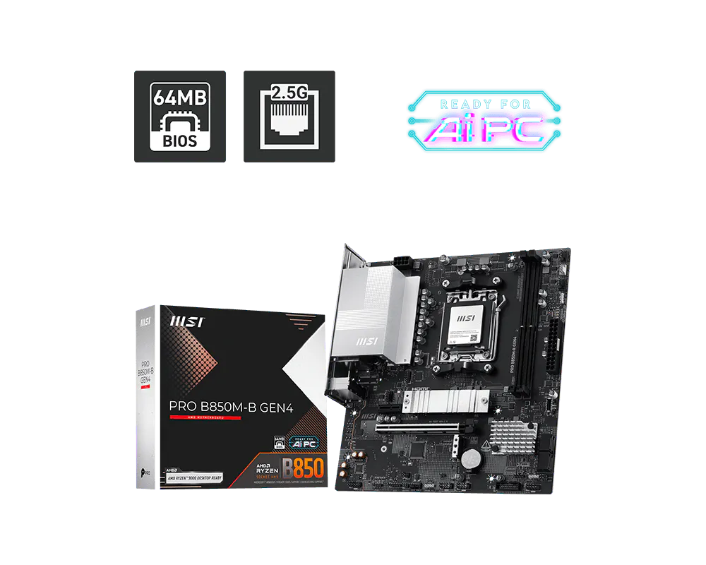 MOTHERBOARD MSI AM5 PRO B850M-B GEN4 DDR5 BOX M-ATX - Imagen 4