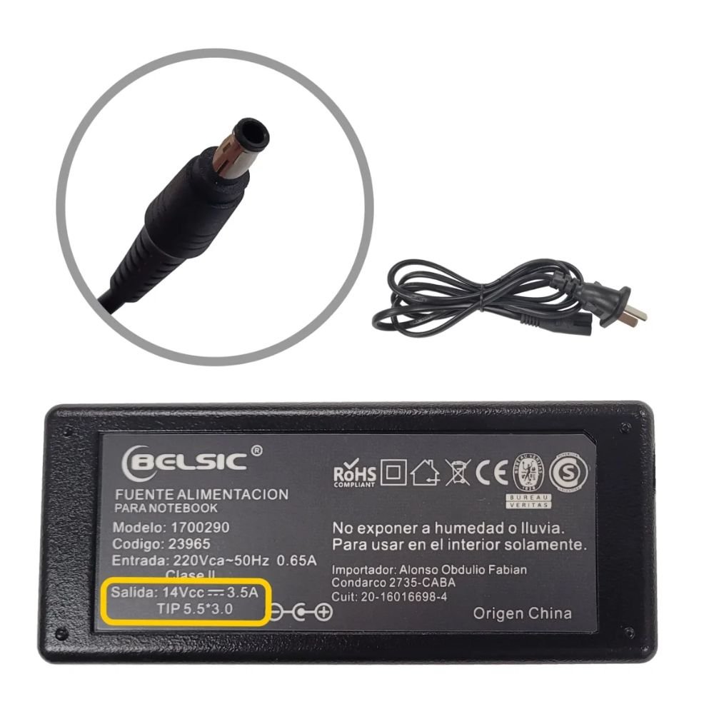 FUENTE MONITOR SAMSUNG 14V 3.5A TIP. 5.5 X 3.0